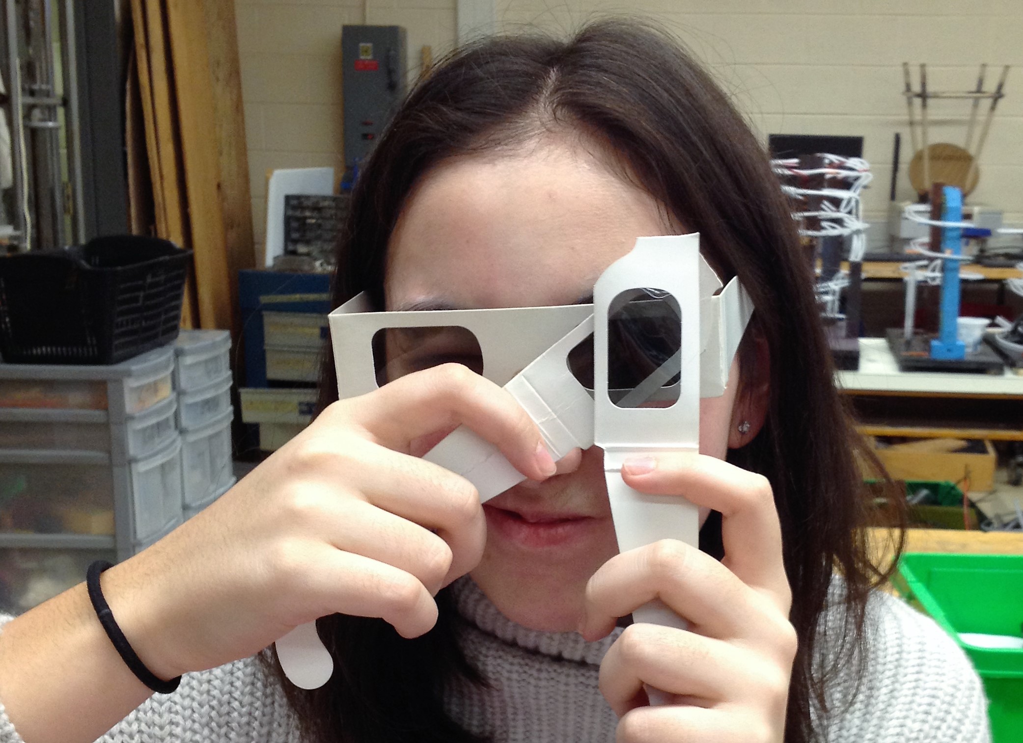Student with polarizers